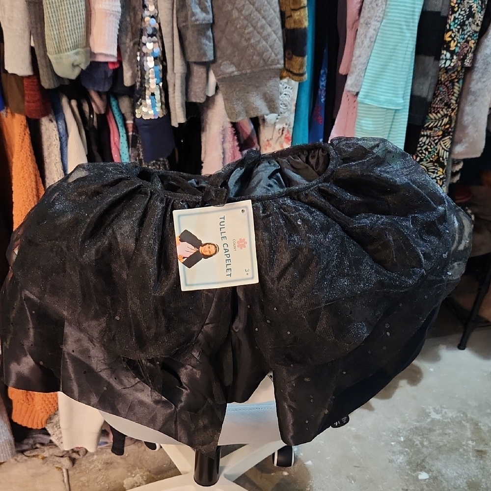 Girls Black Sequence Tulle Shawl